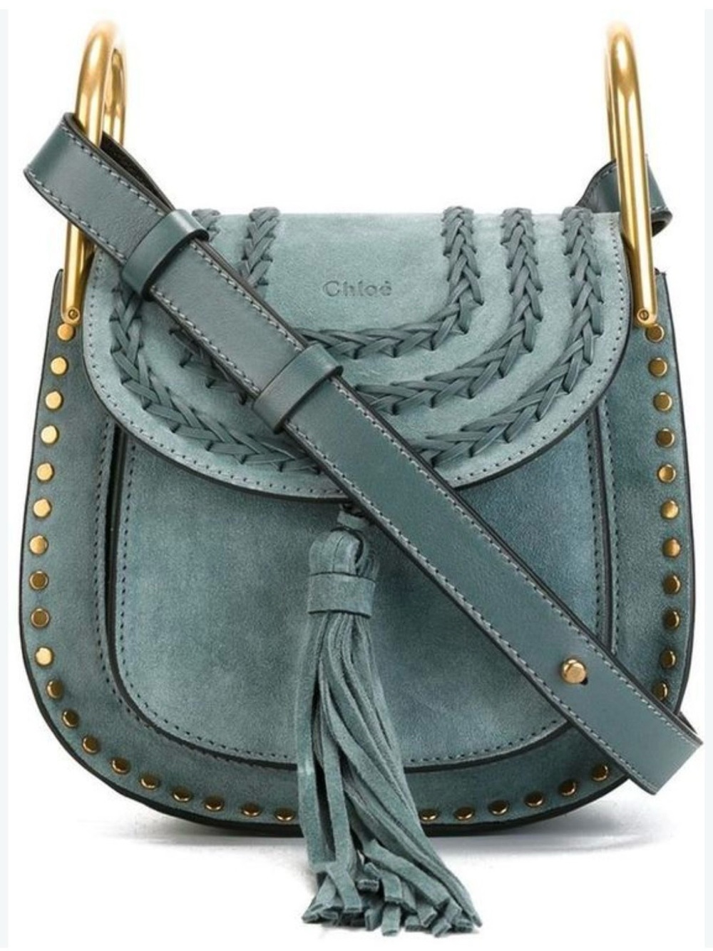 ✨ Chloé Hudson Mini Blue Green Suede Whipstitch Crossbody Bag